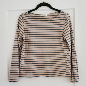 Mod Ref Boatneck Cream and Teal Striped Shirt, size S